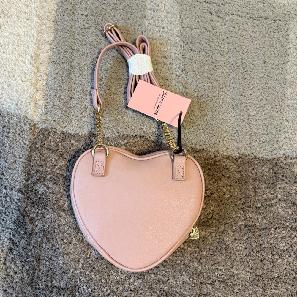 Juicy Couture Dusty Blush Fluffy Heart Crossbody Bag Logo Print Pink NWT - Picture 6 of 12